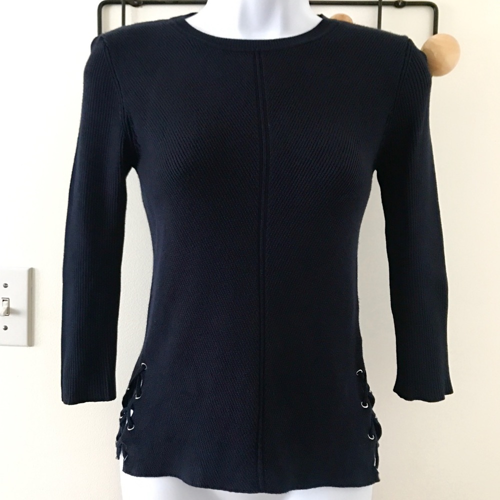 Philosophy side laced chevron & ribbed 3/4 sweater